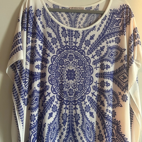 Maxi Dress Beach Coverup in fab rich blue print, EUC - super soft & comfort - Picture 3 of 7